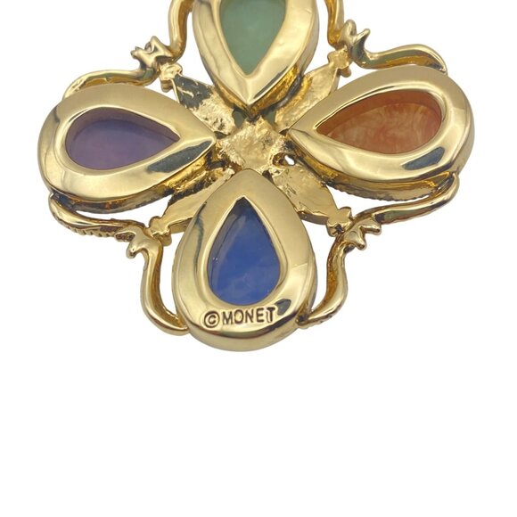 Monet Maltese Cross Pendant Necklace Multicolor Stones Gold Tone Chain 16+2" - Picture 8 of 10